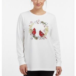 George Long Sleeve Christmas Cardinal Wreath T Shirt Womens Plus Size 1X